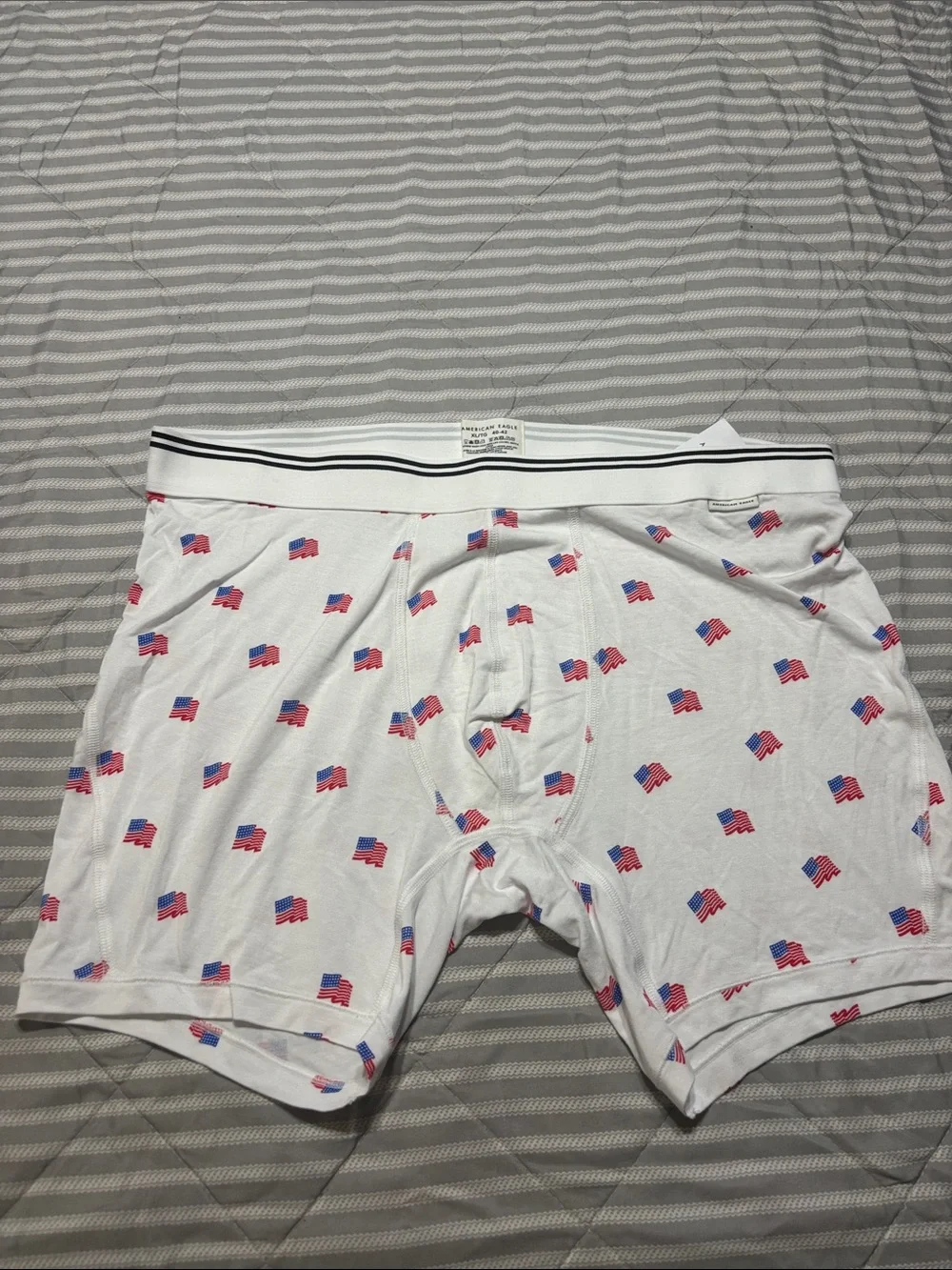 American Eagle Outfitters White Boxer Briefs with Red & Blue Flag Motif